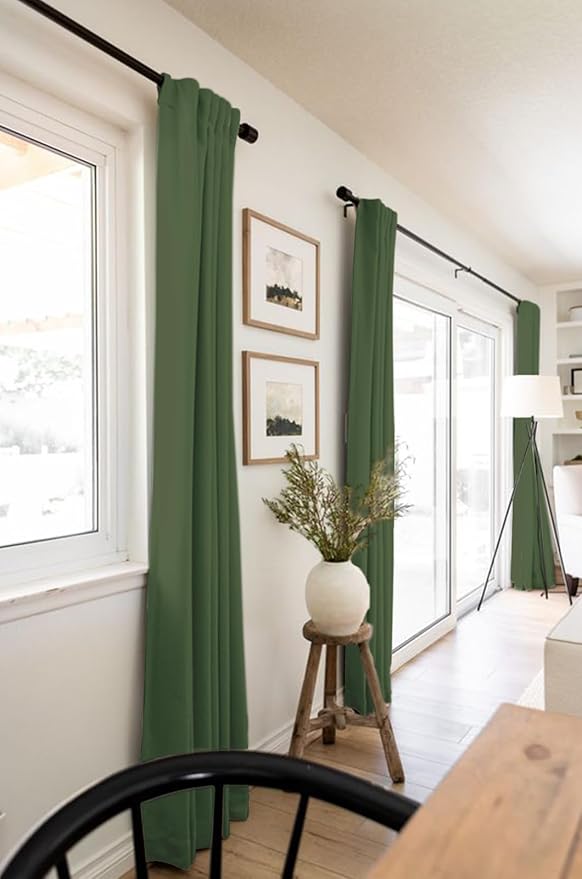 100% Blackout Shield Linen Blackout Curtains for Bedroom 84 Inches Long, Back Tab/Rod Pocket Living Room Drapes, Thermal Insulated Blackout Curtains 2 Panels Set, 50" W x 84" L, Moss Green
