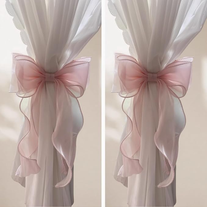 2 Pack French Silky Bow Curtain Tiebacks, Elegant Lace Ribbon for Curtains Decorative Rope Accessories Home Décor (Black,2)