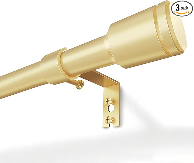 5/8” Diameter Curtain Rods 30-45 Inch, for 30-39 Inch Windows, Adjustable Splicing Gold Curtain Rods for Windows with Brackets, Window Rod Long Small Curtains Rod, 2 Pack