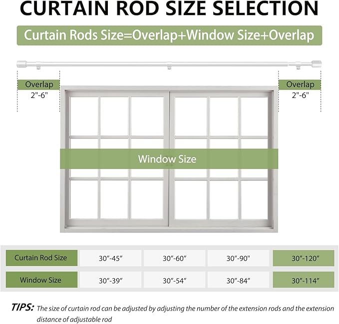 5/8” Diameter Curtain Rods 30-120 Inch, for 30-114 Inch Windows, Adjustable Splicing White Curtain Rods for Windows with Brackets, Window Rod Long Small Curtains Rod