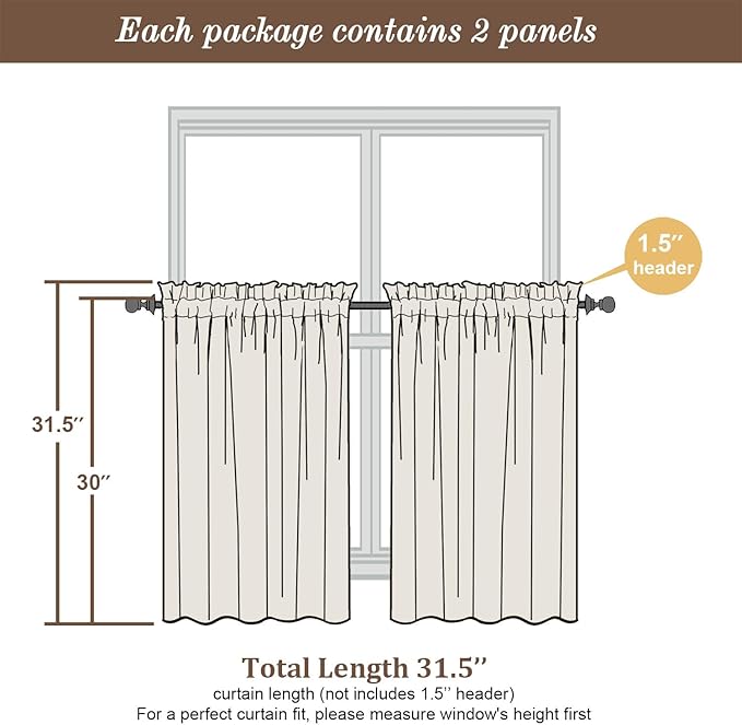 Chyhomenyc Sage Green Sheer Curtains 30 Inch Length, Light Filtering Leaf Tufted Textured Small Window Kitchen Curtain Over Sink, Short Half Window Curtains for Bathroom Basement, 30"Wx30"L, 2 Panels