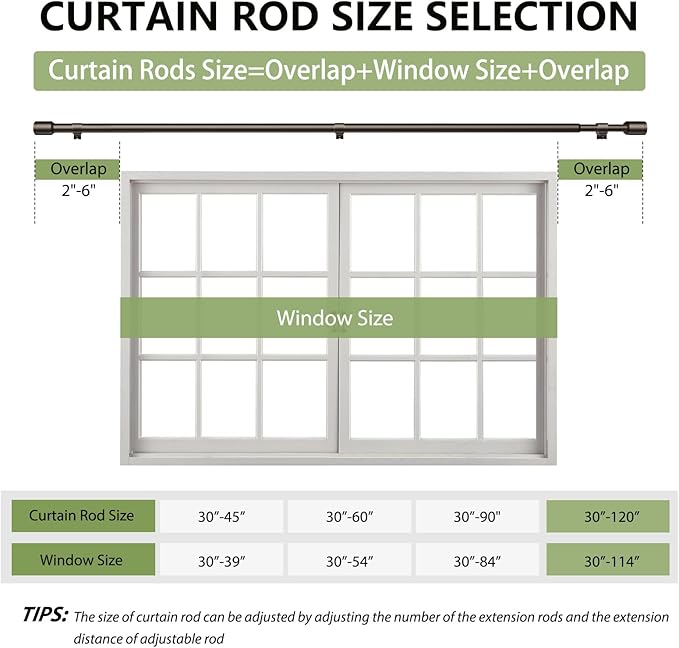 5/8” Diameter Curtain Rods 30-120 Inch, for 30-114 Inch Windows, Adjustable Splicing Antique Bronze Curtain Rods for Windows with Brackets, Window Rod Long Small Curtains Rod, 2 Pack