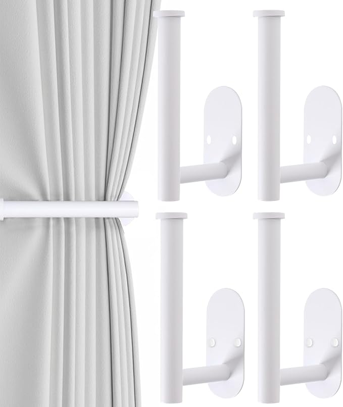 4pcs Curtain Holdbacks, Screw-in Curtain Tiebacks Curtain Tie Backs Curtain Holders for Wall Mounted Curtain Pull Backs for Drapes, Curtain Side Holders Hooks, 304 Stainless Steels, White