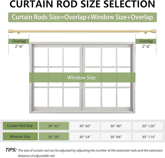 5/8” Diameter Curtain Rods 30-45 Inch, for 30-39 Inch Windows, Adjustable Splicing Gold Curtain Rods for Windows with Brackets, Window Rod Long Small Curtains Rod, 2 Pack