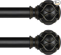 2 Pack Black Curtain Rod, Heavy Duty 1 Inch Decorative Curtain Rods for Windows 30 to 56 Inch, Single-Side Adjustable Vintage Rustic Matte Black Drapery Pole Set with Netted Texture Finials