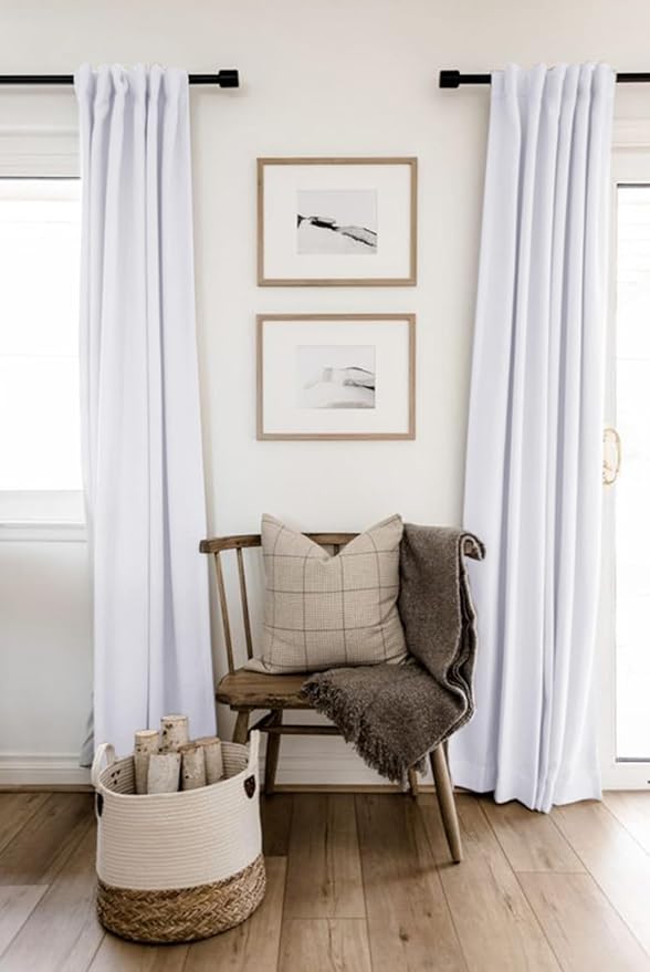100% Blackout Shield Linen Blackout Curtains for Bedroom 96 Inches Long, Back Tab/Rod Pocket Living Room Drapes, Thermal Insulated Blackout Curtains 2 Panels Set, 50" W x 96" L, Bright White
