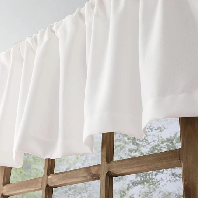 2 Pack Faux Linen Valance for Windows Kitchen Living Room Valances Rod Pocket Farmhouse Country Rustic Bathroom Small Window Treatment (54x15 inch, White)