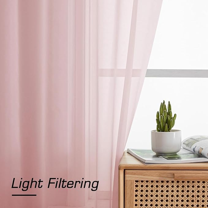 Aiyufeng Blush Pink Sheer Curtains 96 Inches Long 2 Panels Set, Light Filtering Soft Airy Voile Rod Pocket Baby Pink Sheer Window Drapes for Bedroom Living Room, Each 42Wx96L Inches