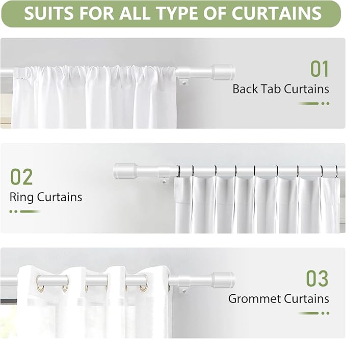 5/8” Diameter Curtain Rods 30-45 Inch, for 30-39 Inch Windows, Adjustable Splicing White Curtain Rods for Windows with Brackets, Window Rod Long Small Curtains Rod