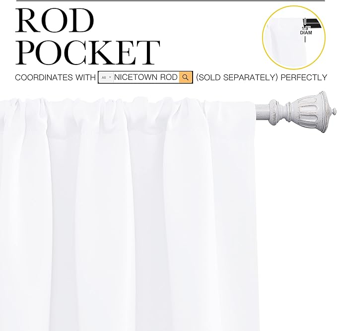 NICETOWN White Bedroom Curtain Panels - Multi-Function Noise Reducing Performance Window Treatment Thermal Insulated Rod Pocket Room Darkening Drapes for Nursery (2 Panels, 52 in x 95 in (W x L))