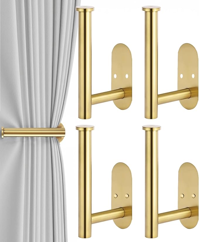 4pcs Curtain Holdbacks, Screw-in Curtain Tiebacks Curtain Tie Backs Curtain Holders for Wall Mounted Curtain Pull Backs for Drapes, Curtain Side Holders Hooks, 304 Stainless Steels, Gold