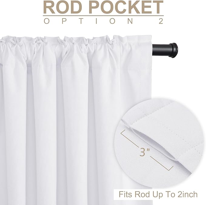 100% Blackout Shield Linen Blackout Curtains for Bedroom 96 Inches Long, Back Tab/Rod Pocket Living Room Drapes, Thermal Insulated Blackout Curtains 2 Panels Set, 50" W x 96" L, Bright White