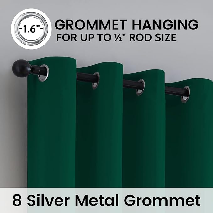 SimpleHome 100% Blackout Curtains for Bedroom,Thermal Insulated Dark Green Grommet Window Drapes Room Darkening Curtains for Living Room with Black Back,52 x 36 Inch,2 Panels
