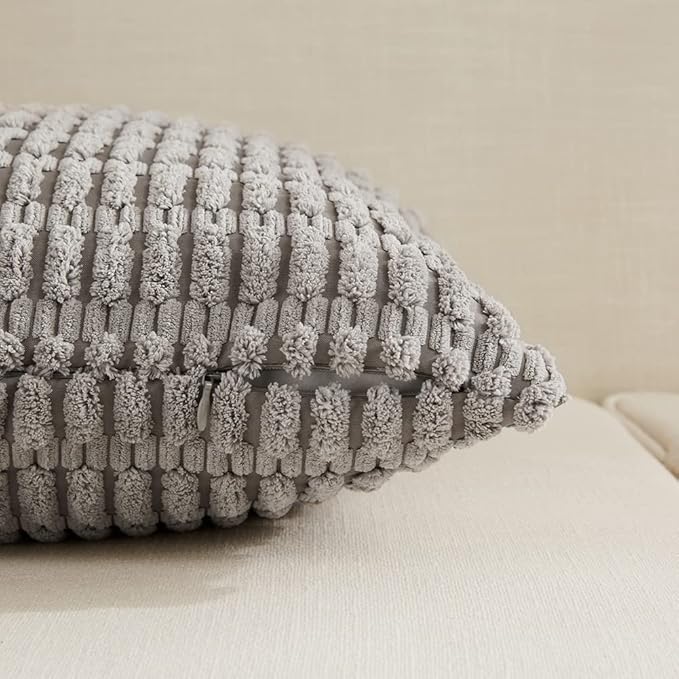 Fancy Homi 4 Packs Grey Decorative Throw Pillow Covers 24x24 Inch for Living Room Couch Bed, Rustic Modern Farmhouse Boho Home Decor, Soft Plush Corduroy Gray Cute Square Accent Cushion Case 60x60 cm