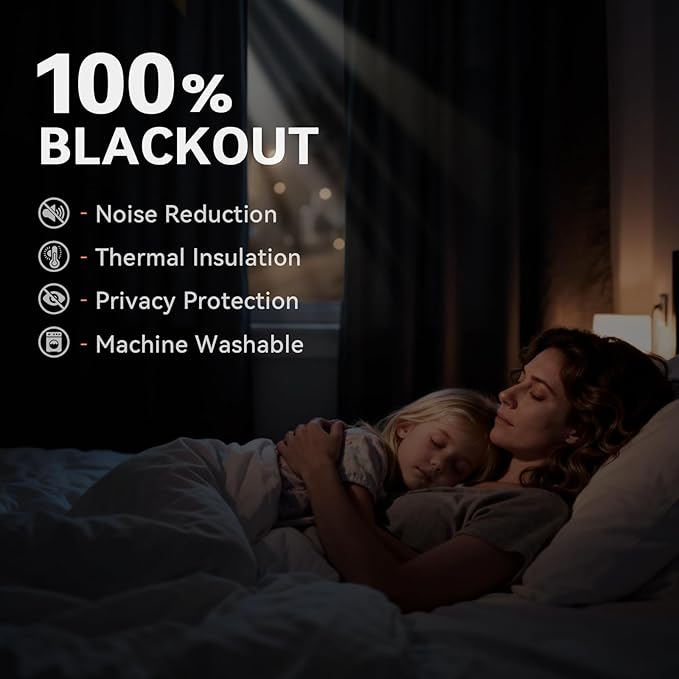 100% Blackout Shield Linen Blackout Curtains for Bedroom, Natural Flax Grommet Curtains for Living Room, Thermal Insulated Room Darkening Drapes for Nursery, Boho Home Decor, 50" W x 84" L, 2 Panels
