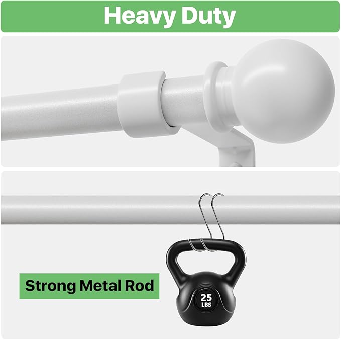 2 Pack White Metal Curtain Rods, 28-60 inch, Heavy Duty, Adjustable, Wall Mounted, Set of 2