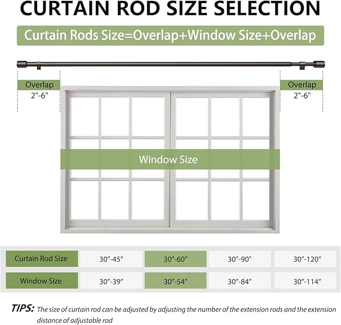 5/8” Diameter Curtain Rods 30-60 Inch, for 30-54 Inch Windows, Adjustable Splicing Bronze Curtain Rods for Windows with Brackets, Window Rod Long Small Curtains Rod, 2 Pack