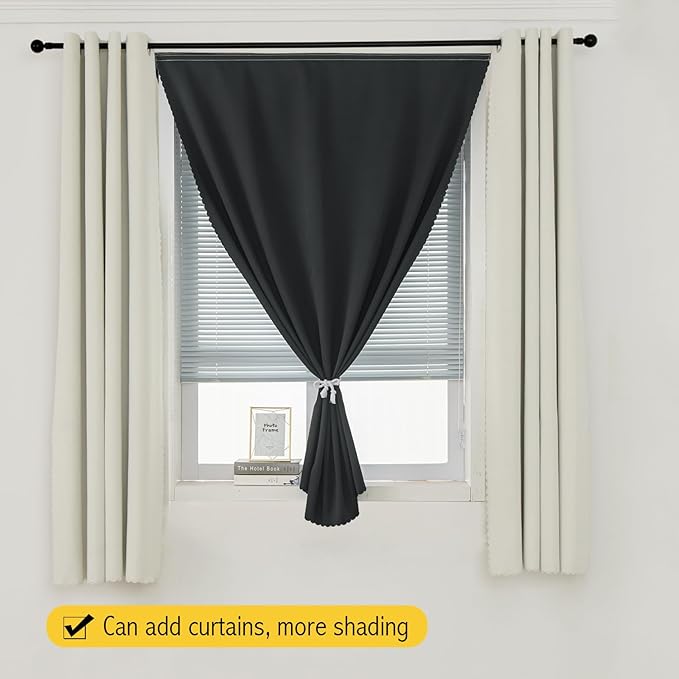Adhesive Blackout Curtains- Self Stick Shades Window Blinds Curtains No Rod Needed Easy to Hang Curtains, Use for Bedroom, Living Room, Dining Room, Kitchen, Home Office, 47"W X 59"L, Black, 1 Panel