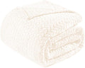 Exclusivo Mezcla Fleece King Size Blanket for Bed, 90x104 Inches Soft Cozy Jacquard Flannel Blankets, Lightweight Fuzzy Plush Warm for Women, Off White