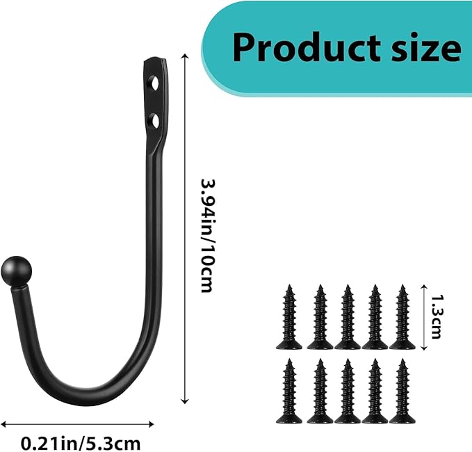 8 Pcs Curtain Tie Backs Curtain Wall Hooks Black Curtain Holdbacks U Shaped Curtain Pull Backs Black Metal Decorative Curtain Hooks for Drapes Wall Mounted Curtain Tie Holders Come with Screws