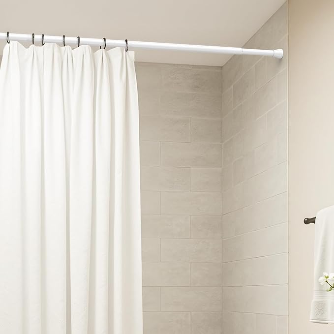 AIZESI Spring Tension Rods Adjustable Tension Curtain Rod Small Tension Rod No Drilling Expandable Spring Loaded Curtain Tension Rod?White,45" to 77"-1Pcs)