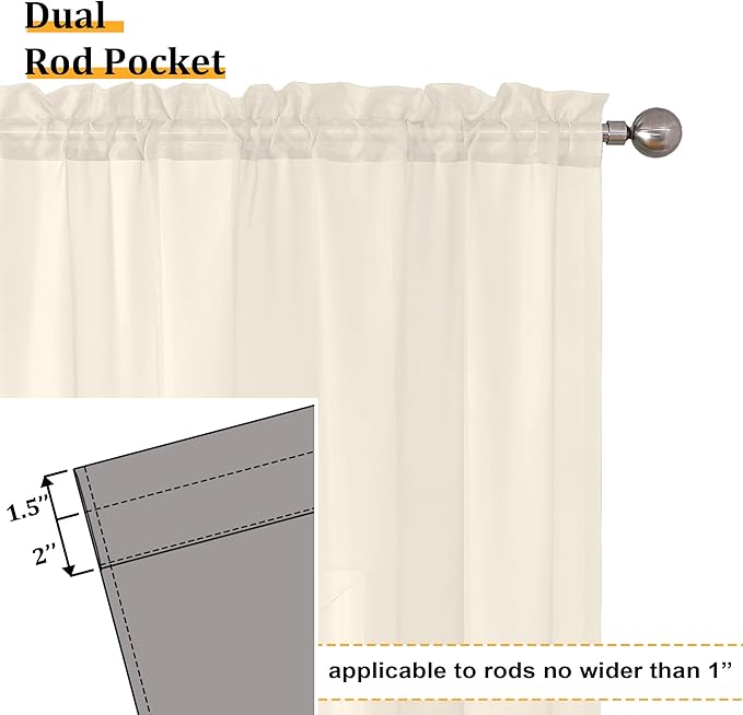 Aiyufeng Cream Sheer Curtains 54 Inch Length 2 Panels Set for Living Room, Light Filtering Green Window Sheers Drapes for Bedroom, Each 42" W x 54" L