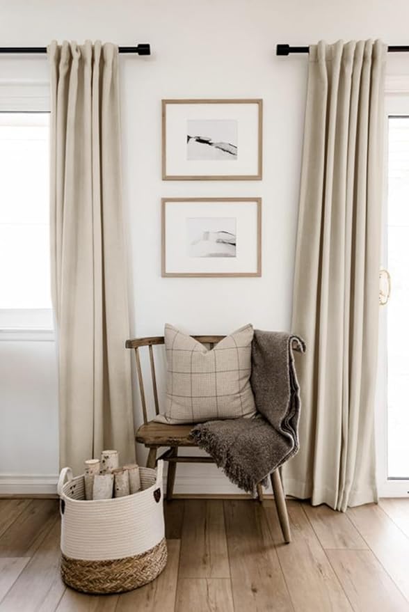 100% Blackout Shield Linen Blackout Curtains for Bedroom 120 Inches Long, Back Tab/Rod Pocket Living Room Drapes, Thermal Insulated Blackout Curtains 2 Panels Set, 50" W x 120" L, Oatmeal