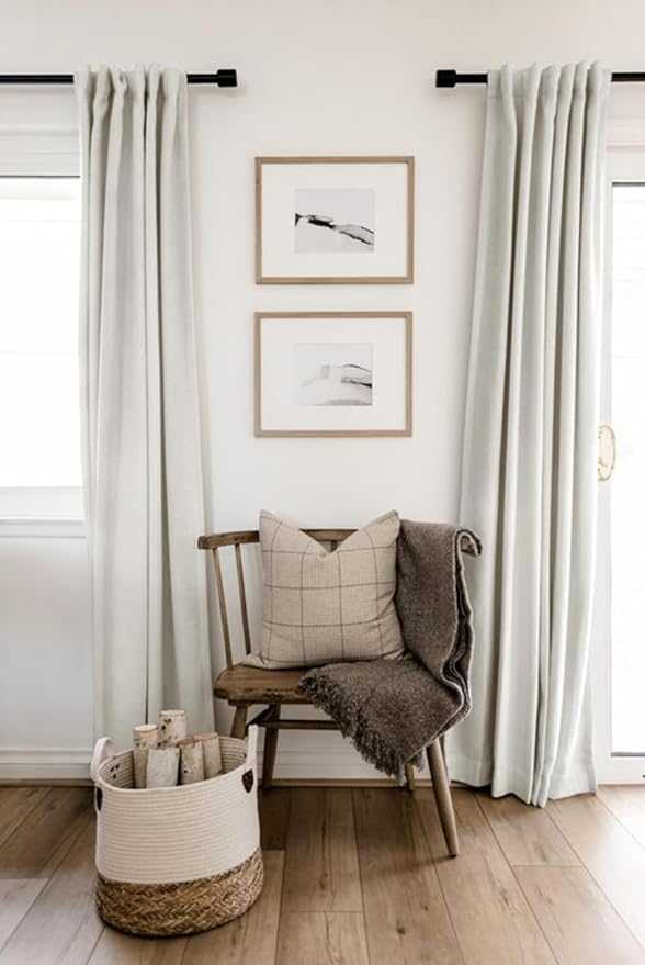 100% Blackout Shield Linen Blackout Curtains for Bedroom 80 Inches Long, Back Tab/Rod Pocket Living Room Drapes, Thermal Insulated Blackout Curtains 2 Panels Set, 50" W x 80" L, Beige