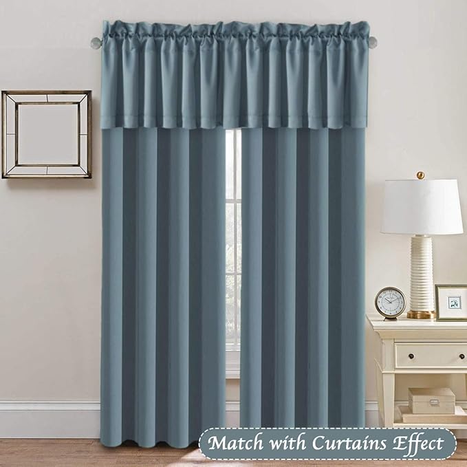 H.VERSAILTEX Blackout Valances for Windows,Kitchen Window Valance Curtains for Living Room/Bedroom/Bathroom Privacy Decorative Rod Pocket，2 Panels，52" W x 18" L, Stone Blue
