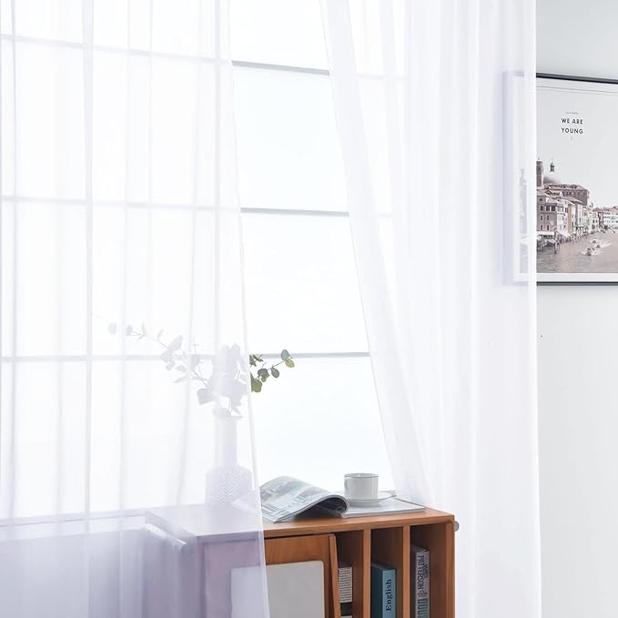 SpaceDresser Sheer Window Treatment Rod Pocket Curtain Panels for Kitchen Bedroom Living Room Drapes Sunlight Filtering Privacy Semi Home Decor Assorted Colors Sizes (Optical White, 52 W x 108 L)