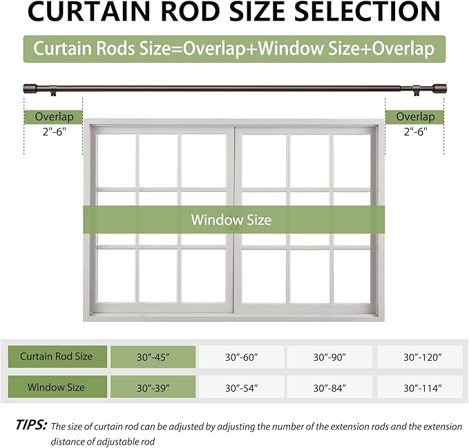 5/8” Diameter Curtain Rods 30-45 Inch, for 30-39 Inch Windows, Adjustable Splicing Bronze Curtain Rods for Windows with Brackets, Window Rod Long Small Curtains Rod, 2 Pack