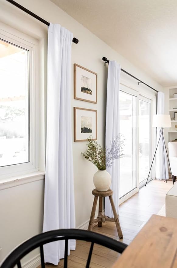 100% Blackout Shield Linen Blackout Curtains for Bedroom 96 Inches Long, Back Tab/Rod Pocket Living Room Drapes, Thermal Insulated Blackout Curtains 2 Panels Set, 50" W x 96" L, Bright White