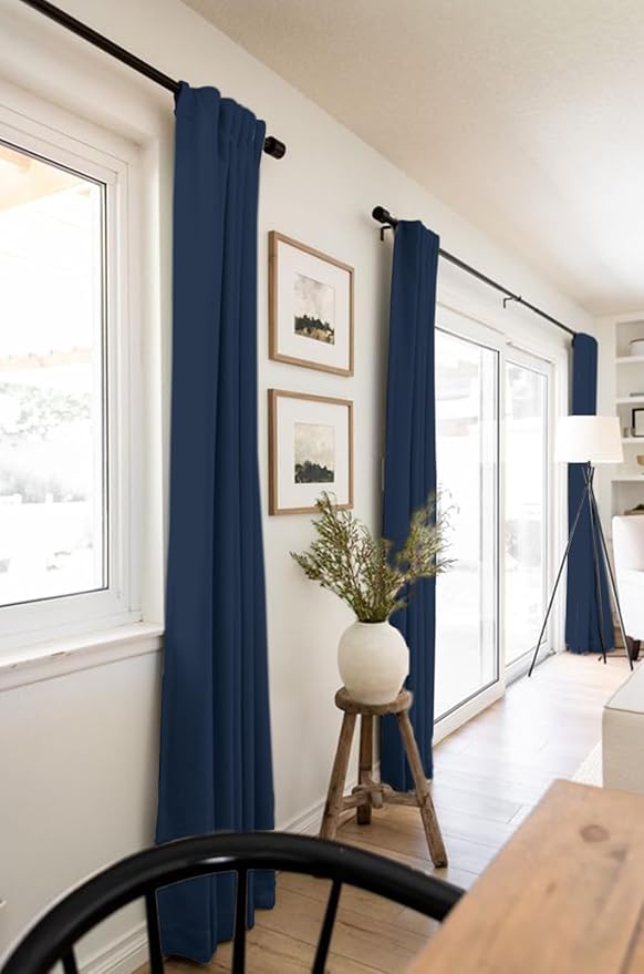 100% Blackout Shield Linen Blackout Curtains for Bedroom 84 Inches Long, Back Tab/Rod Pocket Living Room Drapes, Thermal Insulated Blackout Curtains 2 Panels Set, 50" W x 84" L, Midnight Blue