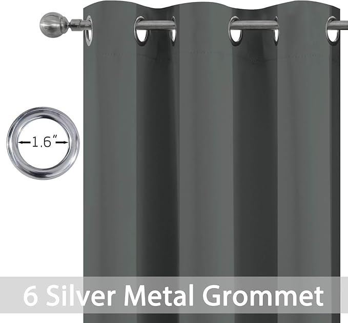 Yakamok Blackout Curtains for Bedroom - Grommet Thermal Insulated Room Darkening Curtains for Living Room, Set of 2 Panels (38W x 63L, Dark Grey)