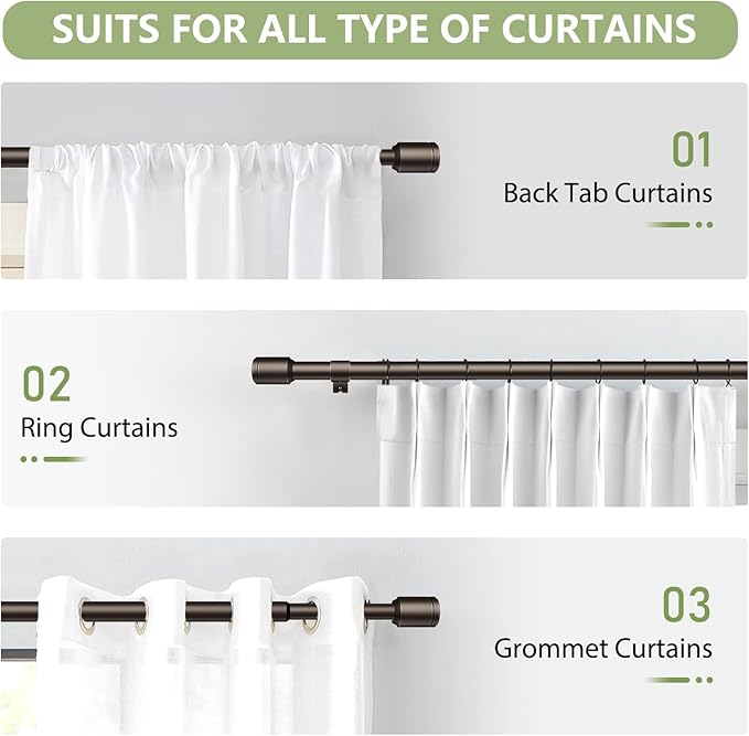 5/8” Diameter Curtain Rods 30-120 Inch, for 30-114 Inch Windows, Adjustable Splicing Antique Bronze Curtain Rods for Windows with Brackets, Window Rod Long Small Curtains Rod