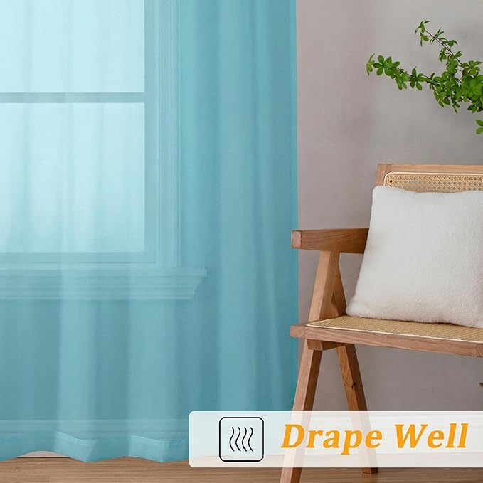 Gwine Extra Long Sheer Curtains 120 Inches Long - Light Filtering Rod Pocket Window Curtain Panels for Bedroom, Elegant Soft Voile Living Room Sheer Drapes, Each 42Wx120L, 10FT, 2 Panels, Aqua