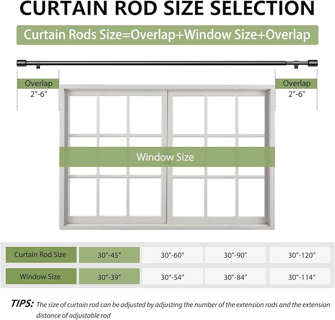 5/8” Diameter Curtain Rods 30-45 Inch, for 30-39 Inch Windows, Adjustable Splicing Black Curtain Rods for Windows with Brackets, Window Rod Long Small Curtains Rod