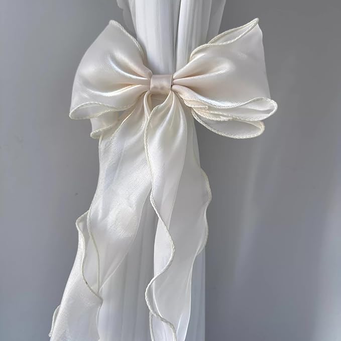 2 Pack French Silky Bow Curtain Tiebacks, Elegant Lace Ribbon for Curtains Decorative Rope Accessories Home Décor (Red,2)