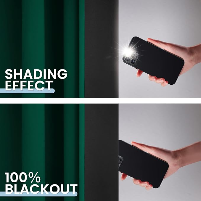 SimpleHome 100% Blackout Curtains for Bedroom,Thermal Insulated Dark Green Grommet Window Drapes Room Darkening Curtains for Living Room with Black Back,52 x 36 Inch,2 Panels