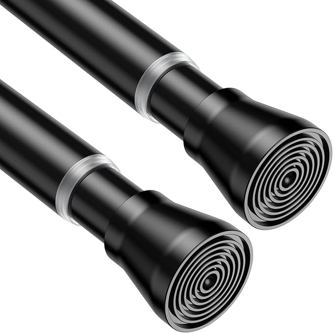 AIZESI Black 2pcs Spring Tension Rods 17 to 26 Inch, Small Curtain Rods No Drilling, Adjustable Curtain Rod Non-Slip, Short Tension Rod Non-Slip For Windows Closet Bedroom Kitchen