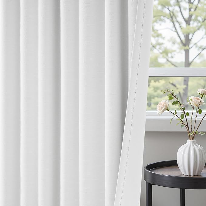 102 inch blackout curtains for Sliding door 2 Panels 100% Blackout Linen texture Beige White Window Drapes with Back Tab Rod Pocket Light Blocking Thermal Insulated Curtains for Bedroom Living Room