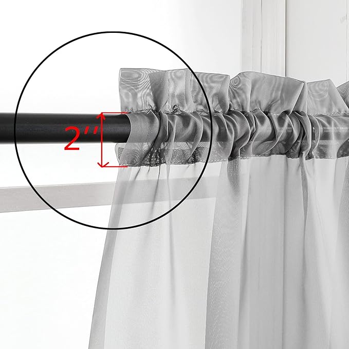 Aiyufneg Small Sheer Tier Curtains Half Kitchen Curtain Sheers, Light Filtering Farmhouse 24 Inch Window Panels Rod Pocket Grey Voile Short Curtain for Bathroom, 40W x 24L, Set of 2 Panels