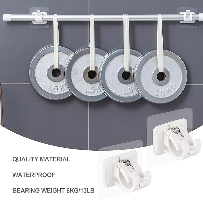 8PCS Self Adhesive Curtain Rod Holders No Drill Curtain Rods Brackets No Drilling Nail Free Adjustable Curtain Rod Hooks Curtain Hangers for Bathroom Kitchen Home Bathroom Hotel