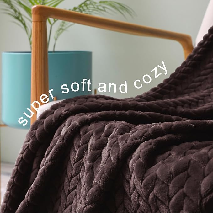 Exclusivo Mezcla Fleece Queen Size Blanket for Bed, 90x90 Inches Soft Cozy Jacquard Flannel Blankets, Lightweight Fuzzy Plush Warm for Women, Coffee