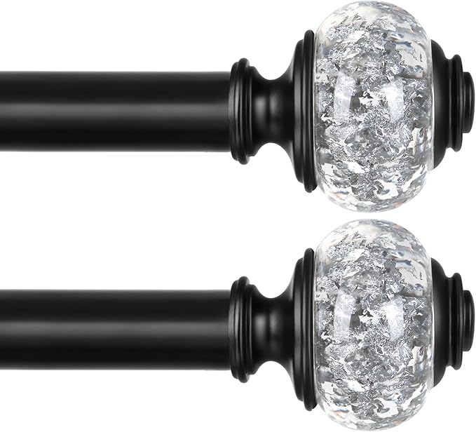 2 Pack Black Curtain Rods for Windows 48 to 84 Inch, USFOOK 7/8 Inch Telescoping Splicing Drapery Rods 32 to 86 Inch, Decoration for Home with Decorative Translucent Finials