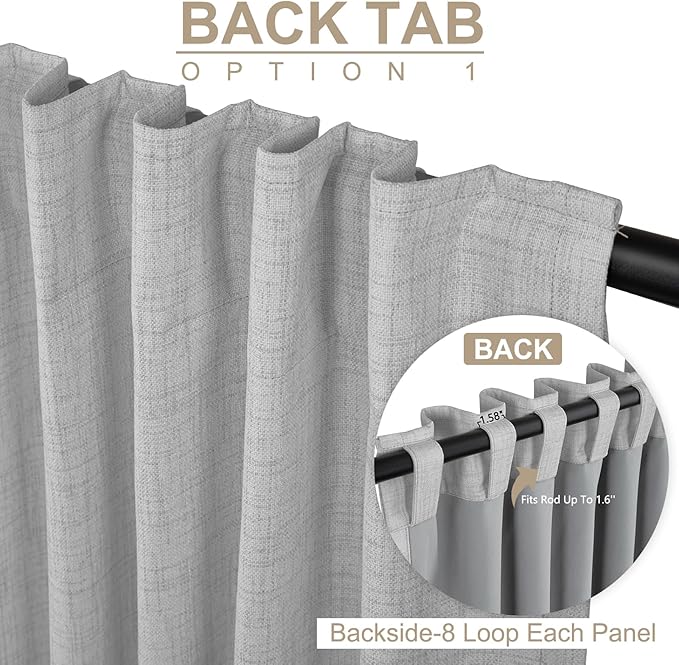 100% Blackout Shield Linen Blackout Curtains for Bedroom 84 Inches Long, Back Tab/Rod Pocket Living Room Drapes, Thermal Insulated Blackout Curtains 2 Panels Set, 50" W x 84" L, Grey