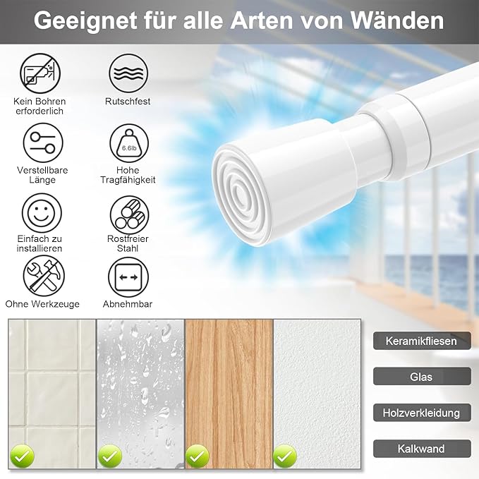 AIZESI Spring Tension Rods Adjustable Tension Curtain Rod Small Tension Rod No Drilling Expandable Spring Loaded Curtain Tension Rod（White,26" to 39"-4Pcs)