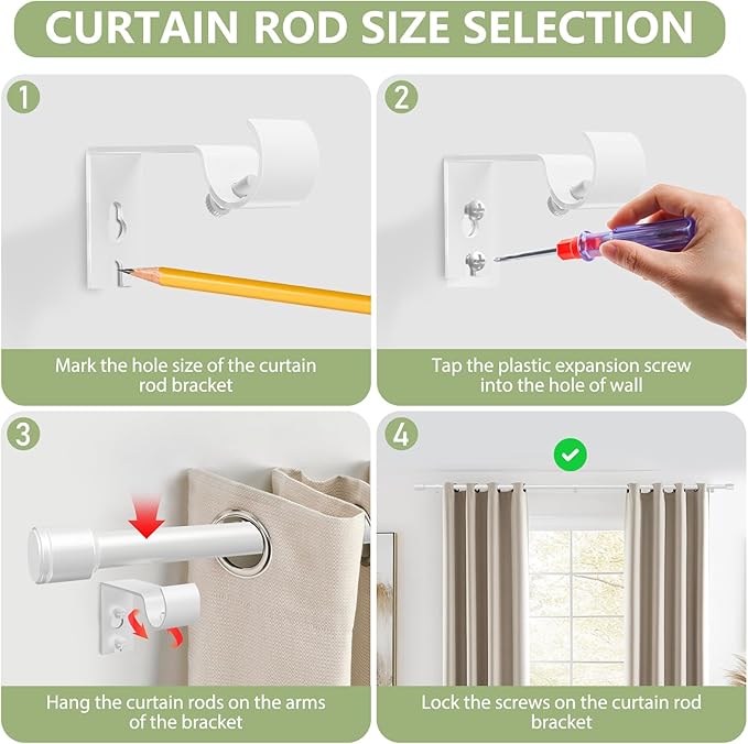 5/8” Diameter Curtain Rods 30-120 Inch, for 30-114 Inch Windows, Adjustable Splicing White Curtain Rods for Windows with Brackets, Window Rod Long Small Curtains Rod, 2 Pack