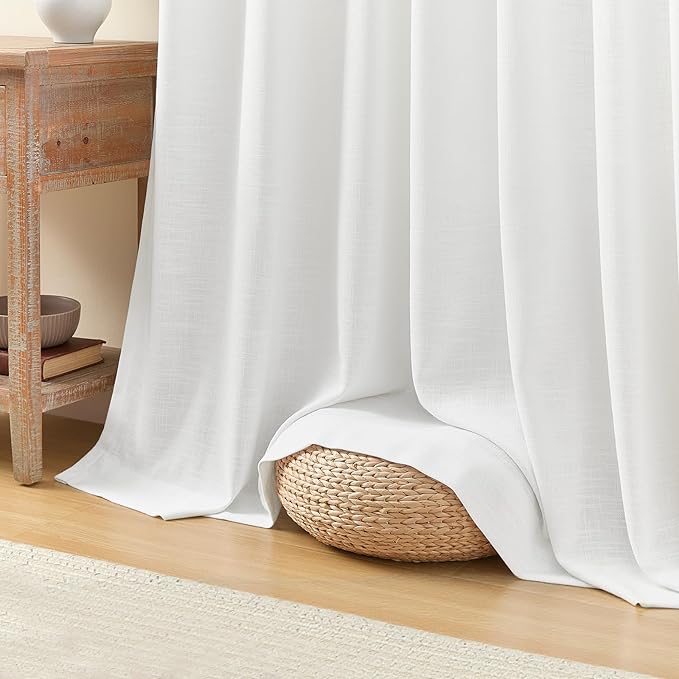 102 Inch Linen Pleated Curtains for Living Room, Pinch Pleated Curtain with Rings Hooks Semi Sheer Light Filtering Memory Trained Window Drapes for Bedroom Dining Room, 40W, Snow White, 2 Panel