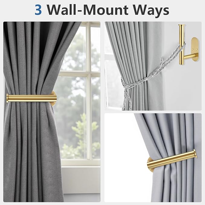 4pcs Curtain Holdbacks, Screw-in Curtain Tiebacks Curtain Tie Backs Curtain Holders for Wall Mounted Curtain Pull Backs for Drapes, Curtain Side Holders Hooks, 304 Stainless Steels, Gold
